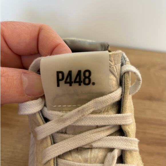 P448 Womens Skate High Top Sneakers Leather Suede Cream Size 38 / US 7.5-8 - Picture 5 of 9